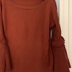 Ann Taylor Rust Ruffle Bell Sleeve Top